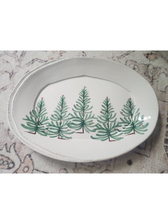 Vietri Lastra Other - Vietri Lastra Holiday Oval Platter Made In Italy With Trees NWT